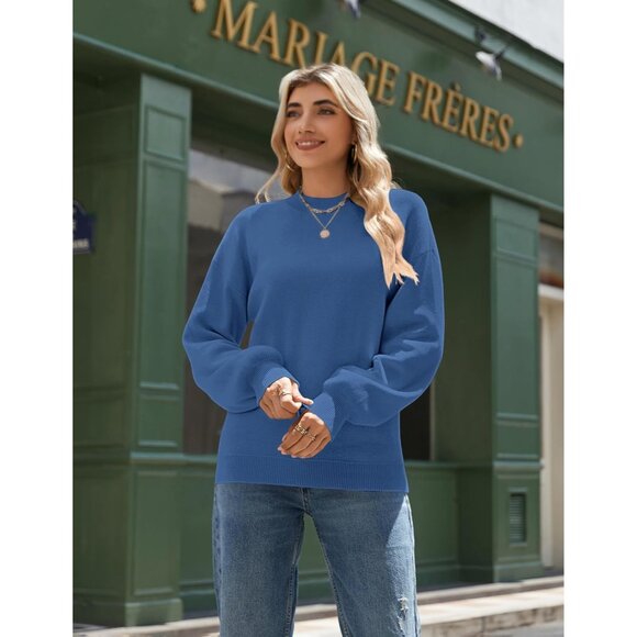 Zeagoo Women's Blue Long Sleeve Pullover Ribbed Knitted Pattern Sweater - Picture 2 of 4